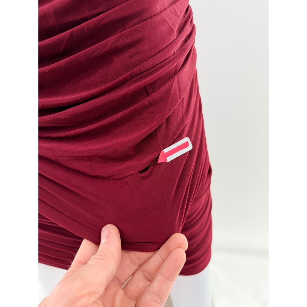 Ronny Kobo Ruched One Shoulder Long Sleeve Midi Dress Burgundy Size S - Picture 10 of 10